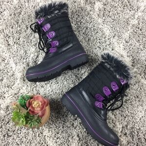 Quest Girls Black Purple Tie Up Snow Boots